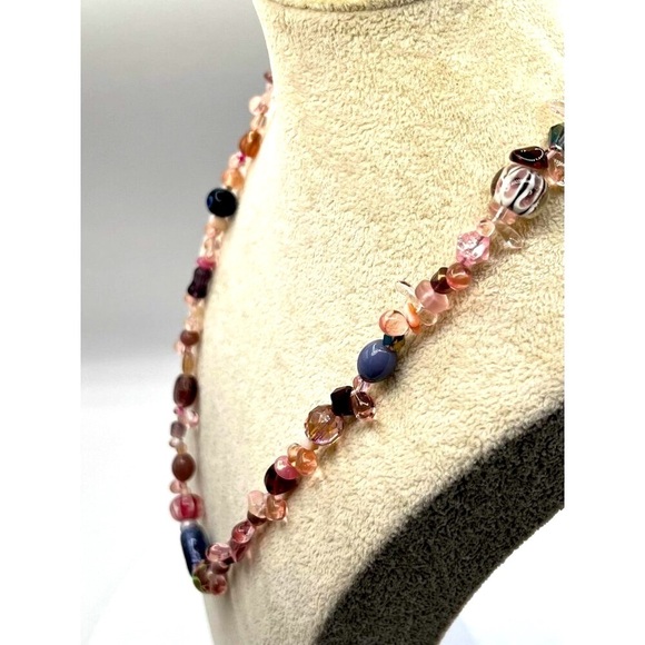 Handcrafted Murano Glass Bead Necklace With Pink & Blue Accents.  A28 - Picture 8 of 9